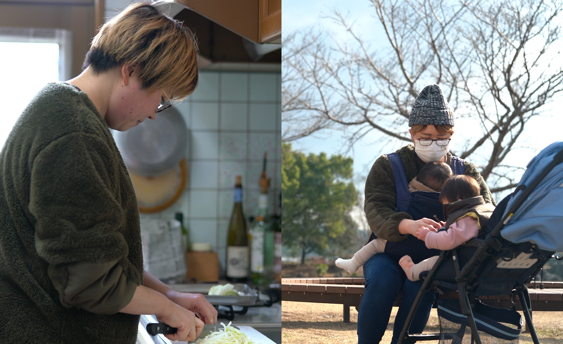 料理をする前島さんと育児をする前島さん